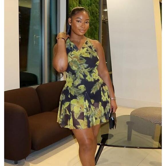 ZARA Printed Draped Neckline Floral Mini Dress NWT 💚 - Picture 8 of 16